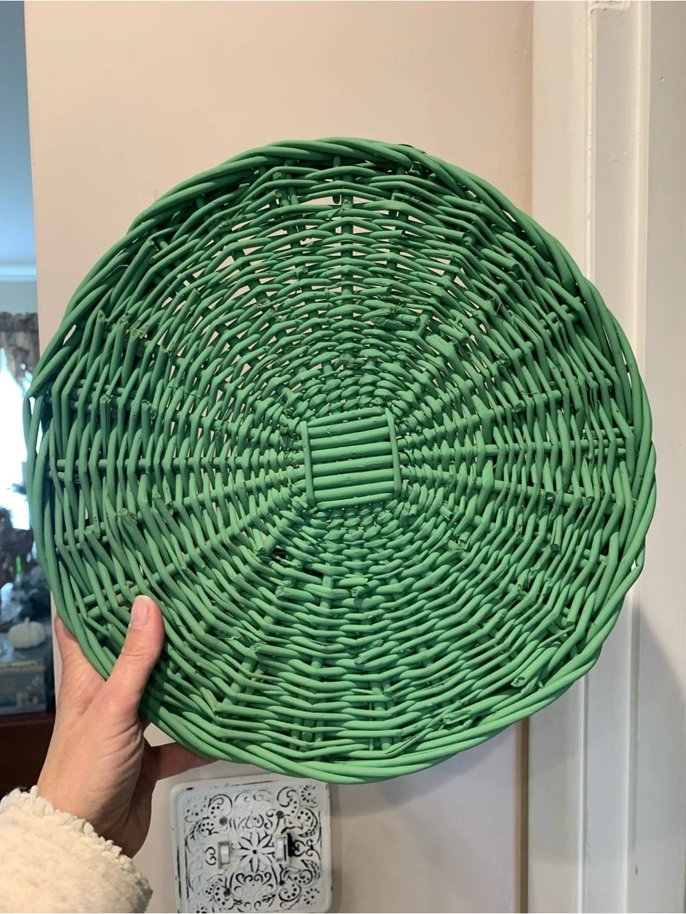Vintage Wicker Painted Green Wall Basket - Home Accents